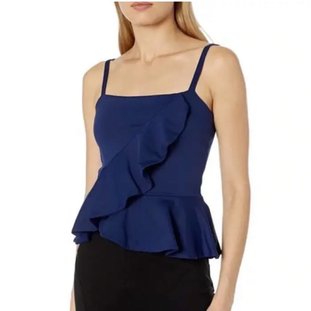🎯NWT Susana Monaco Ruffle Peplum Top BLACK Size Small